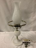Antique hurricane table lamp with milk glass shade - tested and working