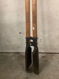 Seymour wood handle post hole digger, made in USA approx 5x59 inches