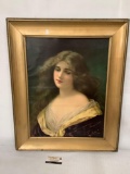 modern repro print portrait of a woman by A. Asti approx 24x29 inches in vintage frame