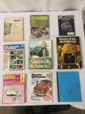 Six vintage car books and manuals, including Popular Mechanic, History of the Motor Car, and more.