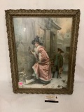 Reproduction J.C. Ferris print Sweet Charity in antique wood frame, approximately 17 x 22 inches