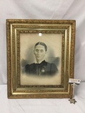 Antique portrait of women in glasses signed by unidentified artist in a gesso frame