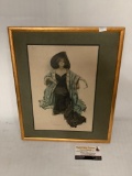 Antique 1910 Harrison Fisher print of a woman, approximately 13 x 16 inches.