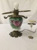 Antique 3 phase electric lamp with hand painted bottom - no shade