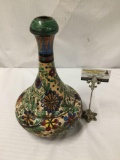 Vintage hand painted ceramic vase signed by artist and made in Italy with colorful design