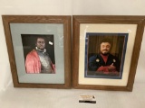 2x framed photographs of opera singers with unauthenticated signatures , Pavarotti and Domingo