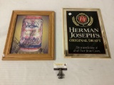 2x framed beer advertising; signed Dale?s Can Pale Ale, Herman Joseph?s Original Draft mirror approx