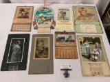 8x vintage calendars/ calendar pages; winter animal scene, Boy Scouts, Liberty magazine and more