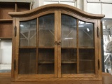Vintage oak mini curio cabinet small shelf display with glass door and interior shelves