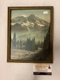 Small antique framed mountain scene photo print