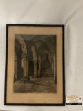 Antique framed block print, signed by unknown artist, numbered 27/500 approx 13x18 inches.