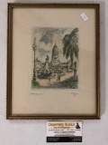 Framed tinted black print, Congress signed by unknown artist, approximately 9 x 11 inches