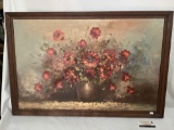 Framed original canvas oil painting signed by artist T Kelly, approximately 36 x 25 inches