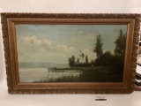 Antique framed original canvas painting, signed by unidentified artist , approx 43x27 inches.