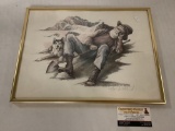 Framed Alaskan sketches print by Doug Lindstrand, hand signed by artist, 1977, approximately 17 x 13