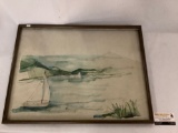 Framed watercolor boat artwork by Brian Chapman, approximately 25 x 19 inches.