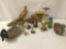 12 pc lot of bird figures incl. duck lamp, goose serving tray and other bird design collectibles