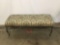 Modern woven floral upholstered and wrought iron bench with cabriole style legs