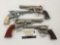 4 vintage cap gun pistols - Hubley Pioneer, Hubley Coyote, 65-70 Halco Pinto & Wyandotte Rancher