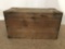 Antique wooden trunk with iron hardware - as is, some wear & a disconnected hinge