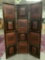 Maitland Smith 3-panel wood & leather room divider w/ cherub & lion crest design - priced @ $3095