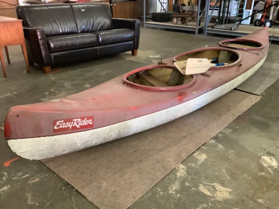 Vintage Easy Rider fiberglass canoe w/ 2 Carlisle canoe paddles
