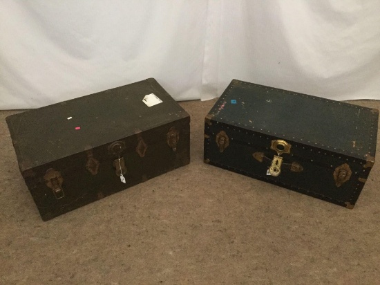 Pair of 2 vintage steamer trunks or footlockers in fair cond