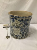 Large 6 gal. ice water crock from Monmouth Pottery in Monmouth, IL w/ clean advertising