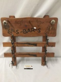 Vintage mid century Cass S-Bar-S cap gun rifle display rack featuring horseshoes and peg