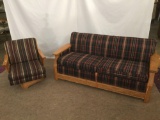 Vintage Ranch Oak sofa living room set w/ swivel lounge chair & futon sofa - matches 128,131-133