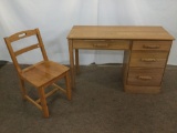 Ranch Oak vintage 6 drawer desk and matching chair - fair cond - matches 126,128 & 132-133