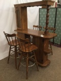 Vintage oak bar and stool set with freestanding bar & 4 S. Bent & Brothers colonial barstools