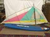 Vintage O'Brien Free Sail Blue Thunder windsurfing board & a Twin Rad 520 sail - fair cond see desc