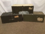 3 vintage green military footlocker storage trunks incl. 1 1951 Green Bingley trunk and more