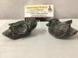 Two Canadian Wolf Original hand carved soapstone baby duck figurines, signed WE.