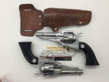 Pair of 50's Hubley Remington 36 cap gun revolver pistols with leather holster - as is see desc