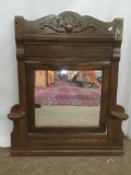 Small antique dresser top vanity mirror with candle shelves & carved molding