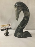 Elegant gray marble stone goose head statue bust.