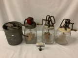 Antique Sonny Boy ice cream bucket w/ 3 antique butter churns incl. 