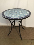Modern metal legged blue tile mosaic top patio table