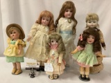 6 vintage/antique dolls incl. 1900s Floradora bisque German doll, JD Kestner porcelain head etc