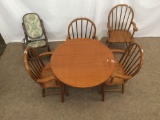 Vintage wooden childrens furniture set incl. Romanian oak chairs w/ round dining table
