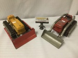 2 Hubley toy bulldozers incl. 1 yellow Hubley Diesel Toy bulldozer & 1 red Hubley toy bulldozer