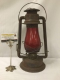 1906 Banner Cold blast red glass lantern from OL&L Co, rare piece in good cond - see pics/desc