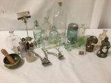 17 various antique bottles & 6 other pcs incl. antique Guys Dropper Carbide miners lamp