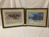 Pair of framed western prints signed by NW artist Fred Oldfield incl. print 