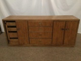 Vintage mid century long 12 drawer dresser - as is, missing 1 cabinet door and has light top