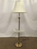 Vintage lamp/end table with marble table top & white shade - tested/working