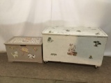 Pair of vintage children's trunk & chests incl. larger chest with stickers of birds and fish