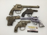 5 vintage Kilgore cast cap gun pistols made in the 40'-60's incl. Invincible, Border Patrol models +